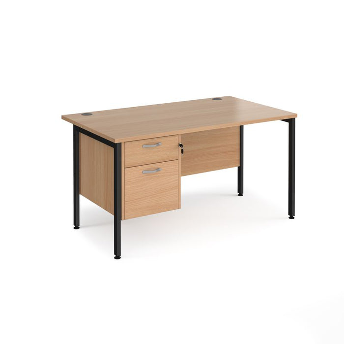 Maestro 25 H frame straight desk with 2 drawer pedestal Desking Dams Beech Black 1400mm x 800mm