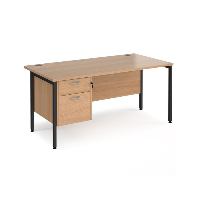 Maestro 25 H frame straight desk with 2 drawer pedestal Desking Dams Beech Black 1600mm x 800mm