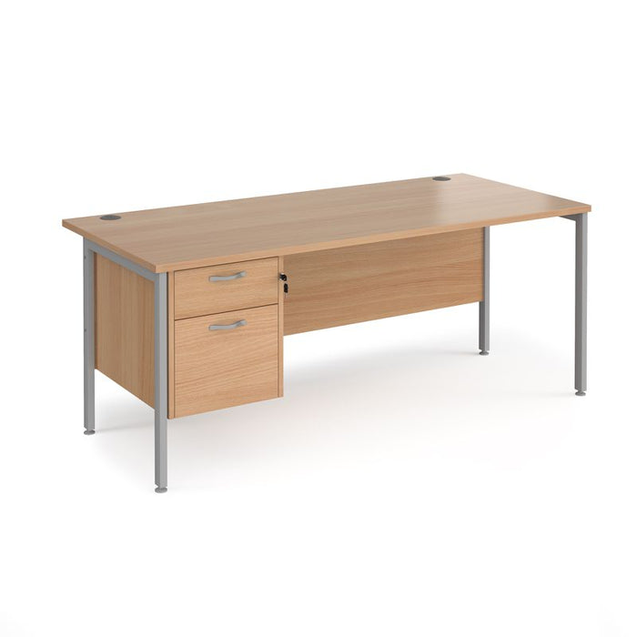 Maestro 25 H frame straight desk with 2 drawer pedestal Desking Dams Beech Silver 1800mm x 800mm