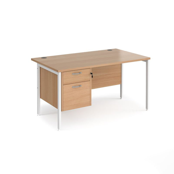 Maestro 25 H frame straight desk with 2 drawer pedestal Desking Dams Beech White 1400mm x 800mm