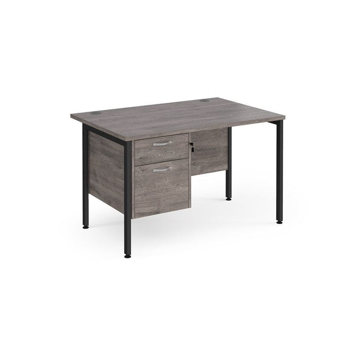 Maestro 25 H frame straight desk with 2 drawer pedestal Desking Dams Grey Oak Black 1200mm x 800mm