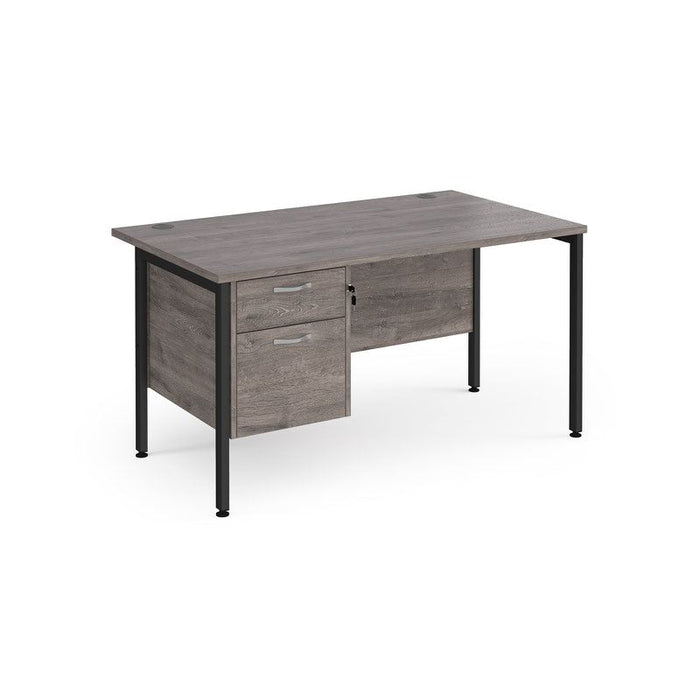 Maestro 25 H frame straight desk with 2 drawer pedestal Desking Dams Grey Oak Black 1400mm x 800mm
