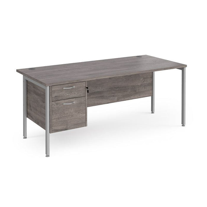 Maestro 25 H frame straight desk with 2 drawer pedestal Desking Dams Grey Oak Silver 1800mm x 800mm