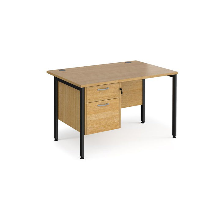 Maestro 25 H frame straight desk with 2 drawer pedestal Desking Dams Oak Black 1200mm x 800mm