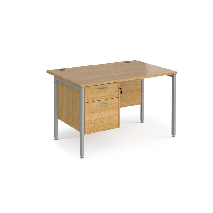 Maestro 25 H frame straight desk with 2 drawer pedestal Desking Dams Oak Silver 1200mm x 800mm