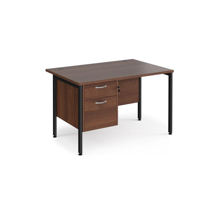 Maestro 25 H frame straight desk with 2 drawer pedestal Desking Dams Walnut Black 1200mm x 800mm
