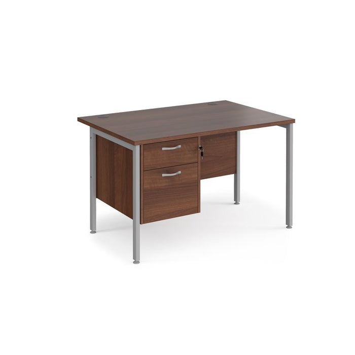 Maestro 25 H frame straight desk with 2 drawer pedestal Desking Dams Walnut Silver 1200mm x 800mm