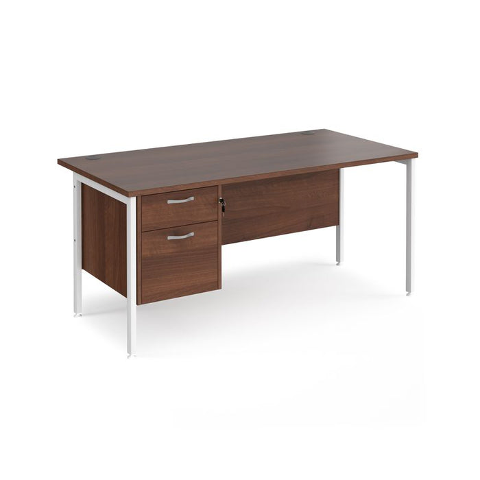Maestro 25 H frame straight desk with 2 drawer pedestal Desking Dams Walnut White 1600mm x 800mm