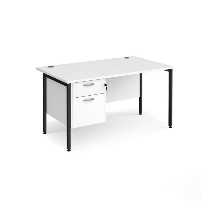 Maestro 25 H frame straight desk with 2 drawer pedestal Desking Dams White Black 1400mm x 800mm