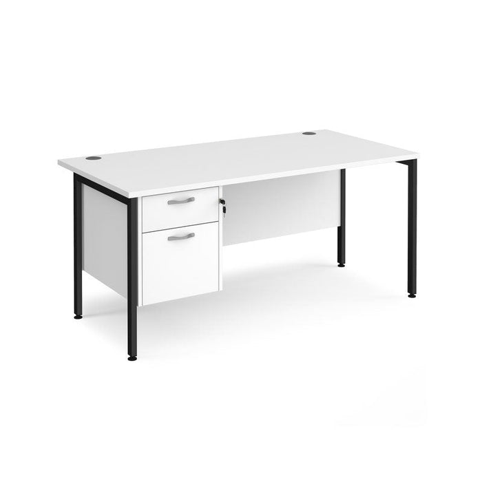 Maestro 25 H frame straight desk with 2 drawer pedestal Desking Dams White Black 1600mm x 800mm