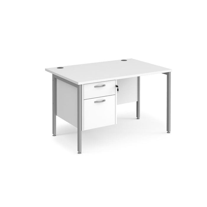 Maestro 25 H frame straight desk with 2 drawer pedestal Desking Dams White Silver 1200mm x 800mm