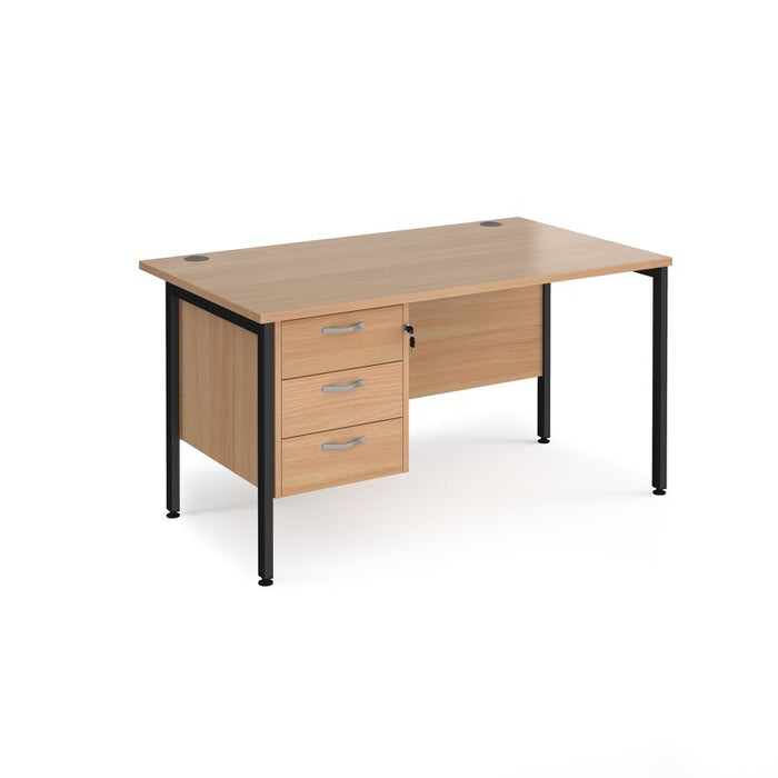 Maestro 25 H Frame straight desk with 3 drawer pedestal Desking Dams Beech Black 1400mm x 800mm