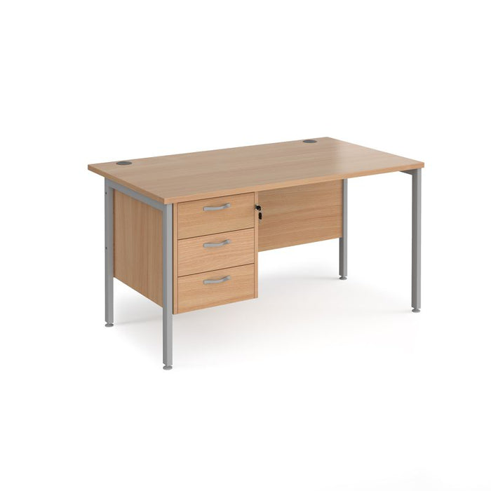 Maestro 25 H Frame straight desk with 3 drawer pedestal Desking Dams Beech Silver 1400mm x 800mm