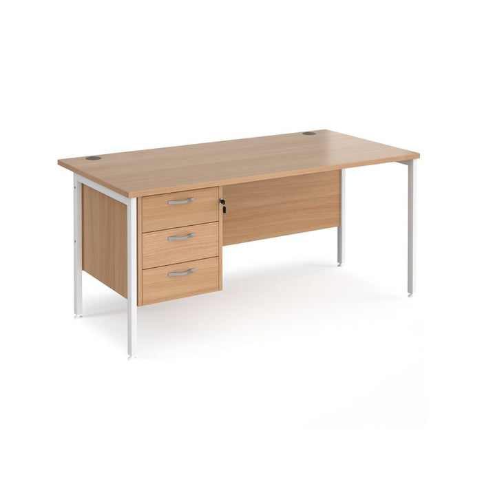 Maestro 25 H Frame straight desk with 3 drawer pedestal Desking Dams Beech White 1600mm x 800mm