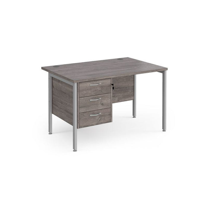 Maestro 25 H Frame straight desk with 3 drawer pedestal Desking Dams Grey Oak Silver 1200mm x 800mm
