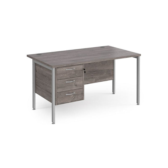 Maestro 25 H Frame straight desk with 3 drawer pedestal Desking Dams Grey Oak Silver 1400mm x 800mm