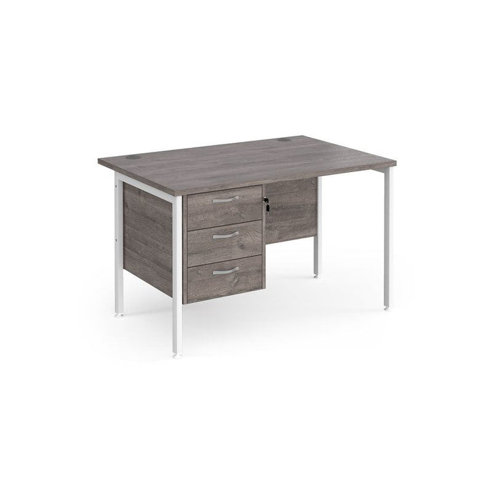 Maestro 25 H Frame straight desk with 3 drawer pedestal Desking Dams Grey Oak White 1200mm x 800mm