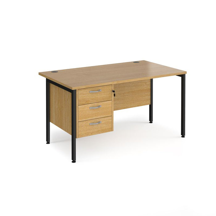 Maestro 25 H Frame straight desk with 3 drawer pedestal Desking Dams Oak Black 1400mm x 800mm
