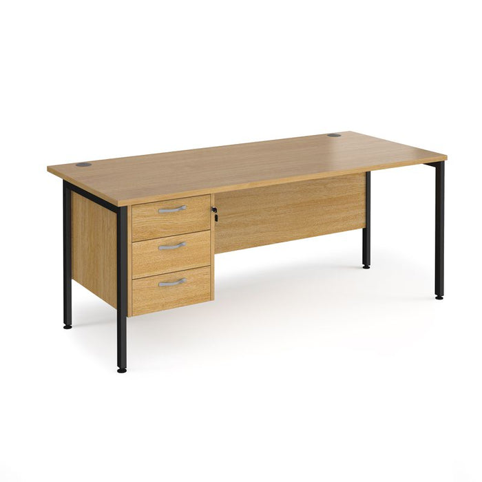 Maestro 25 H Frame straight desk with 3 drawer pedestal Desking Dams Oak Black 1800mm x 800mm