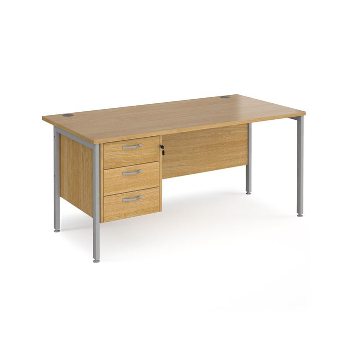 Maestro 25 H Frame straight desk with 3 drawer pedestal Desking Dams Oak Silver 1600mm x 800mm