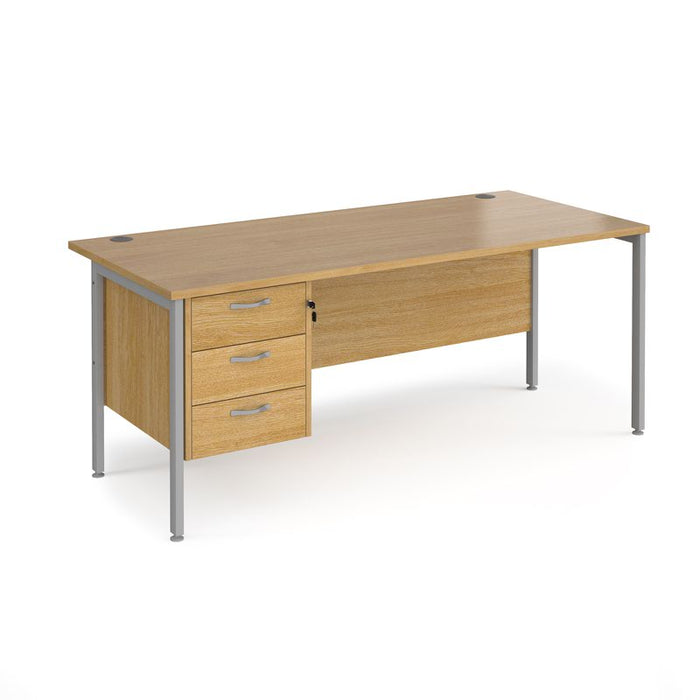 Maestro 25 H Frame straight desk with 3 drawer pedestal Desking Dams Oak Silver 1800mm x 800mm