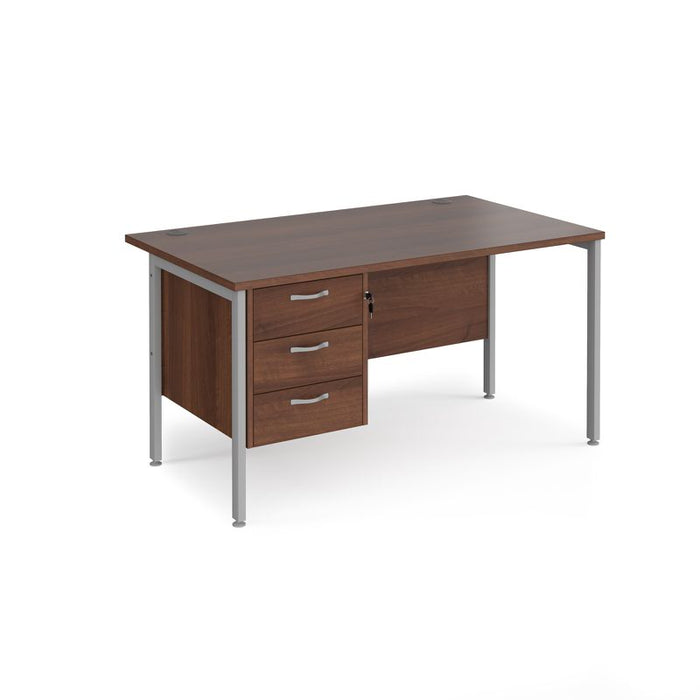 Maestro 25 H Frame straight desk with 3 drawer pedestal Desking Dams Walnut Silver 1400mm x 800mm