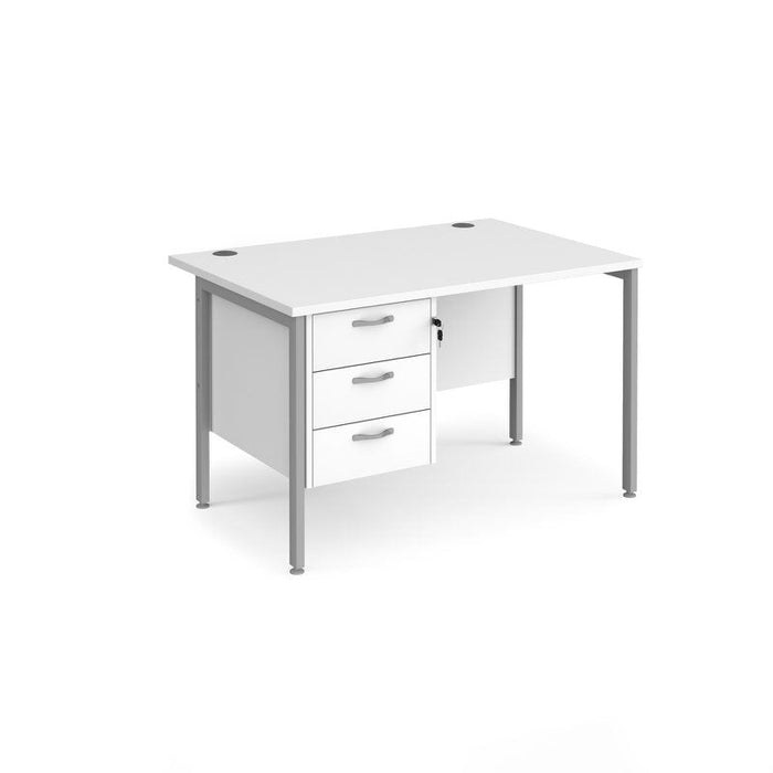 Maestro 25 H Frame straight desk with 3 drawer pedestal Desking Dams White Silver 1200mm x 800mm