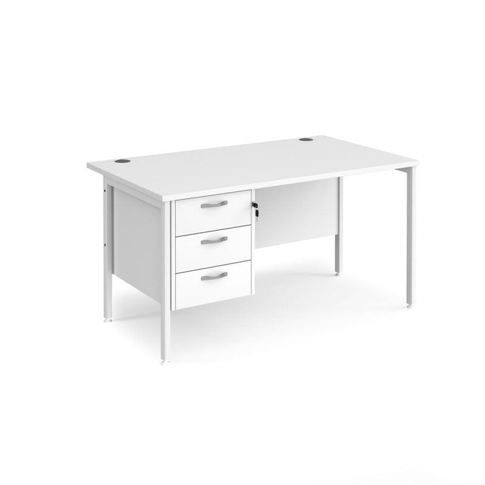 Maestro 25 H Frame straight desk with 3 drawer pedestal Desking Dams White White 1400mm x 800mm