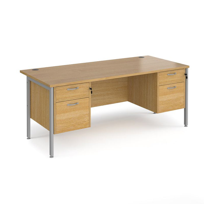 Maestro 25 H Frame straight desk with two x 2 drawer pedestals Desking Dams Oak Silver 1800mm x 800mm