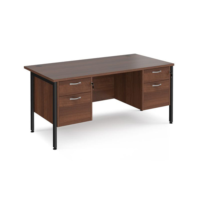 Maestro 25 H Frame straight desk with two x 2 drawer pedestals Desking Dams Walnut Black 1600mm x 800mm
