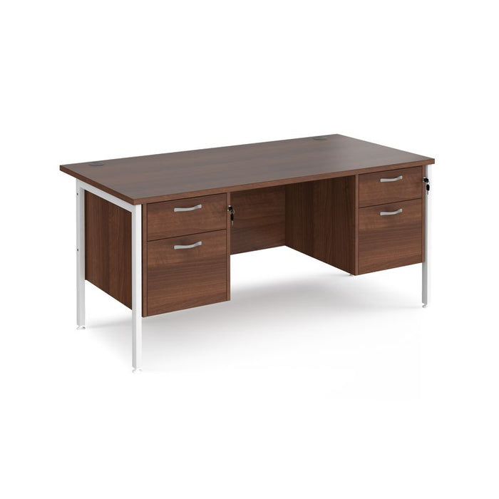 Maestro 25 H Frame straight desk with two x 2 drawer pedestals Desking Dams Walnut White 1600mm x 800mm