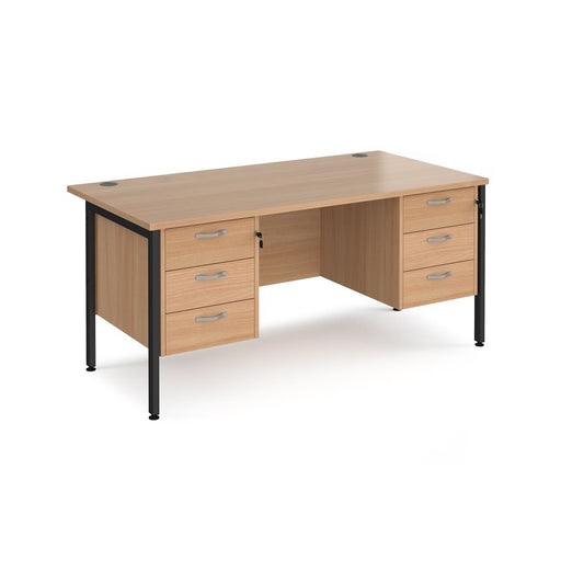 Maestro 25 H Frame straight desk with two x 3 drawer pedestals Desking Dams Beech Black 1600mm x 800mm