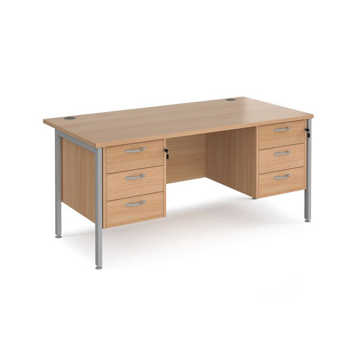 Maestro 25 H Frame straight desk with two x 3 drawer pedestals Desking Dams Beech Silver 1600mm x 800mm