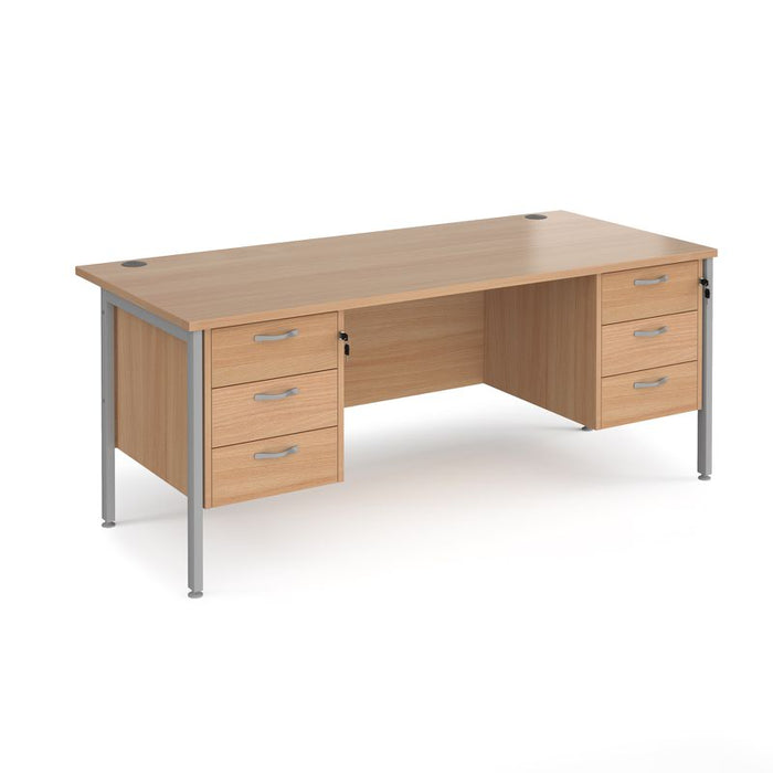 Maestro 25 H Frame straight desk with two x 3 drawer pedestals Desking Dams Beech Silver 1800mm x 800mm
