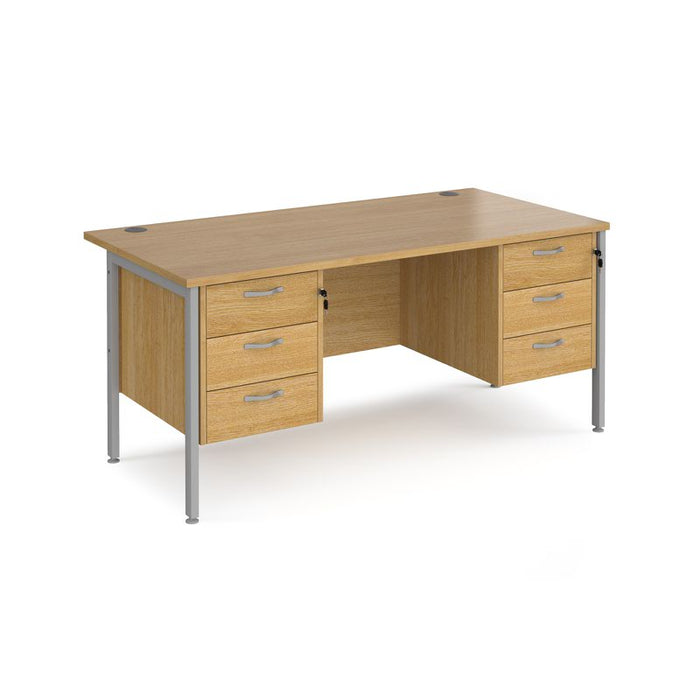 Maestro 25 H Frame straight desk with two x 3 drawer pedestals Desking Dams Oak Silver 1600mm x 800mm