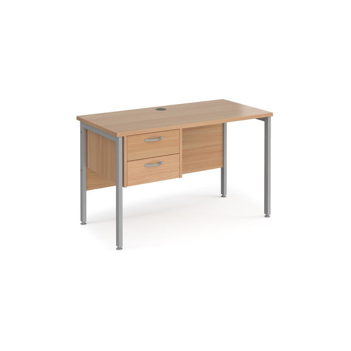 Maestro 25 H Frame straight narrow office desk with 2 drawer pedestal Desking Dams Beech Silver 1200mm x 600mm