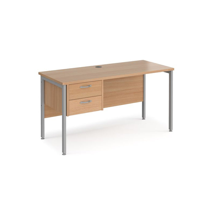Maestro 25 H Frame straight narrow office desk with 2 drawer pedestal Desking Dams Beech Silver 1400mm x 600mm