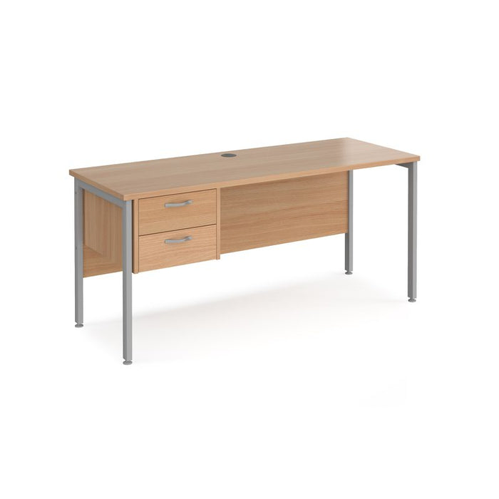 Maestro 25 H Frame straight narrow office desk with 2 drawer pedestal Desking Dams Beech Silver 1600mm x 600mm