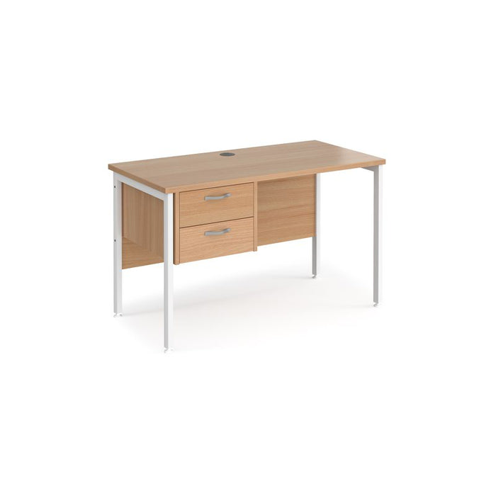 Maestro 25 H Frame straight narrow office desk with 2 drawer pedestal Desking Dams Beech White 1200mm x 600mm