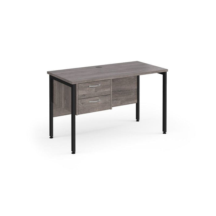 Maestro 25 H Frame straight narrow office desk with 2 drawer pedestal Desking Dams Grey Oak Black 1200mm x 600mm