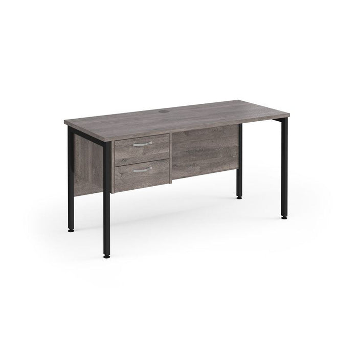 Maestro 25 H Frame straight narrow office desk with 2 drawer pedestal Desking Dams Grey Oak Black 1400mm x 600mm