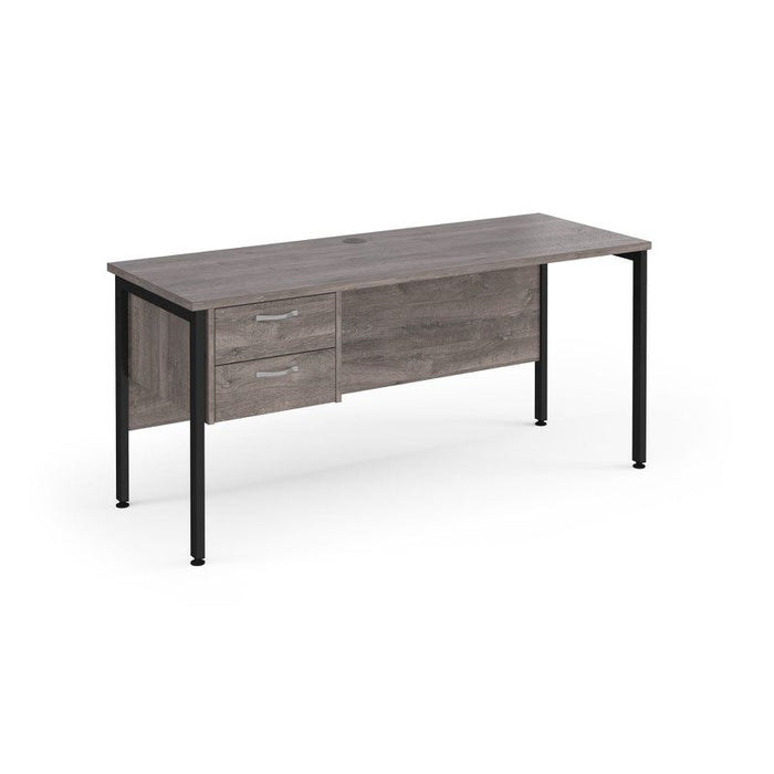 Maestro 25 H Frame straight narrow office desk with 2 drawer pedestal Desking Dams Grey Oak Black 1600mm x 600mm