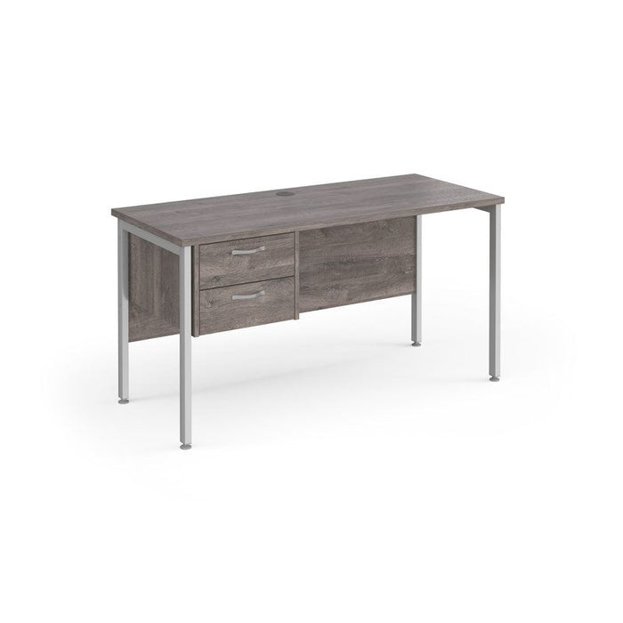 Maestro 25 H Frame straight narrow office desk with 2 drawer pedestal Desking Dams Grey Oak Silver 1400mm x 600mm