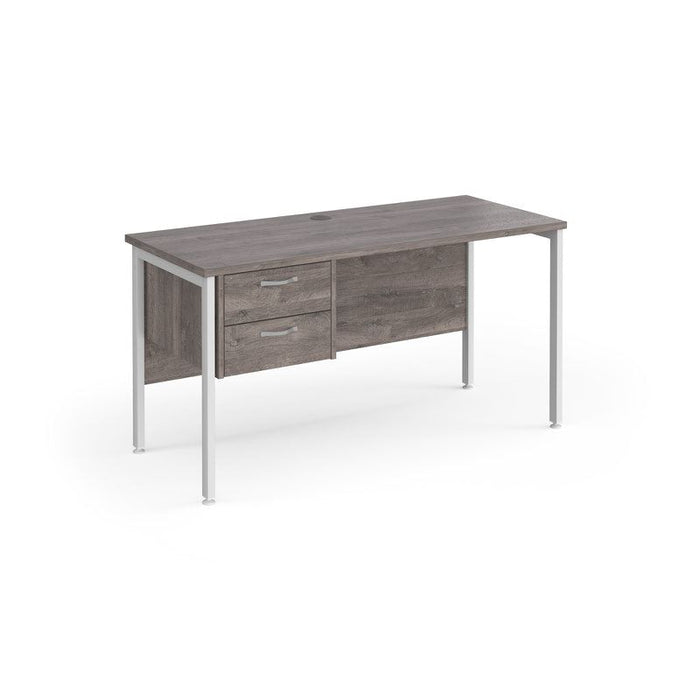 Maestro 25 H Frame straight narrow office desk with 2 drawer pedestal Desking Dams Grey Oak White 1400mm x 600mm