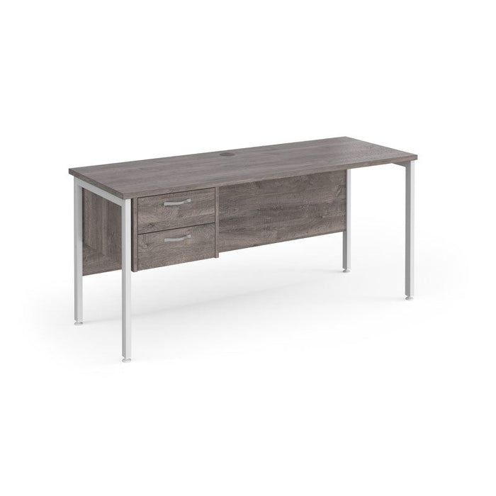 Maestro 25 H Frame straight narrow office desk with 2 drawer pedestal Desking Dams Grey Oak White 1600mm x 600mm