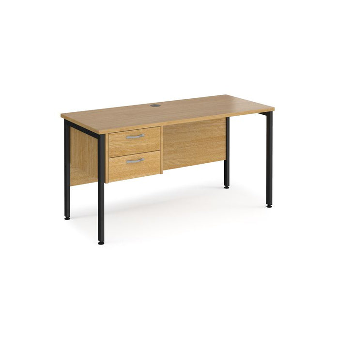 Maestro 25 H Frame straight narrow office desk with 2 drawer pedestal Desking Dams Oak Black 1400mm x 600mm