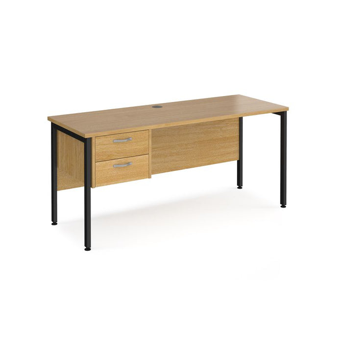 Maestro 25 H Frame straight narrow office desk with 2 drawer pedestal Desking Dams Oak Black 1600mm x 600mm