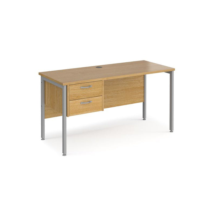Maestro 25 H Frame straight narrow office desk with 2 drawer pedestal Desking Dams Oak Silver 1400mm x 600mm