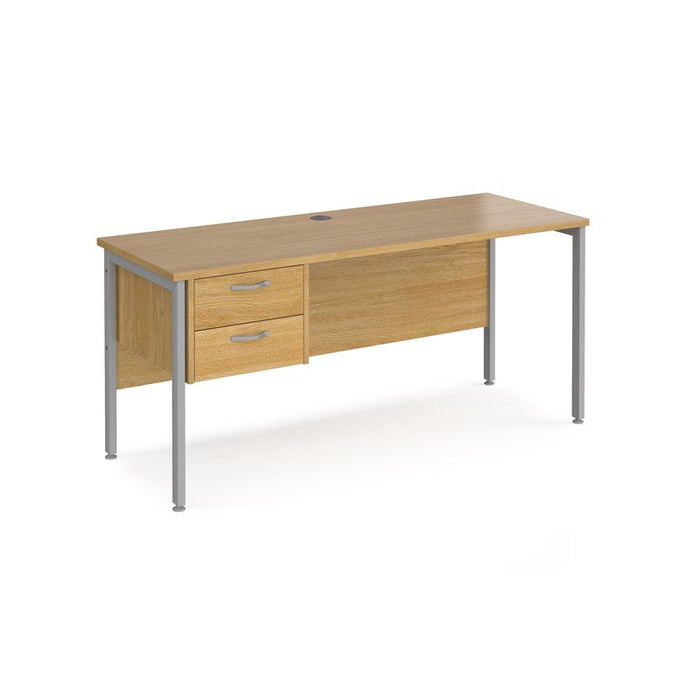 Maestro 25 H Frame straight narrow office desk with 2 drawer pedestal Desking Dams Oak Silver 1600mm x 600mm