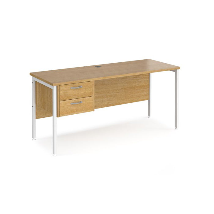 Maestro 25 H Frame straight narrow office desk with 2 drawer pedestal Desking Dams Oak White 1600mm x 600mm